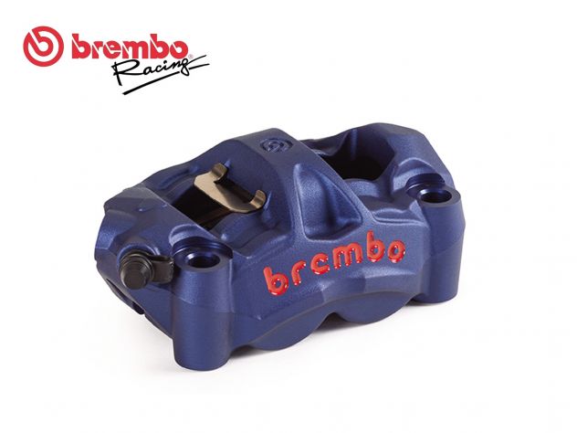 BREMBO RACING RADIALBREMSZANGE LINKS M50 MONOBLOC 100MM BLAU ROT LOGO