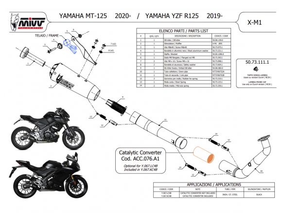 ECHAPPEMENT COMPLET MIVV STANDARD X-M1 INOX NOIR YAMAHA MT-125 2020-2023