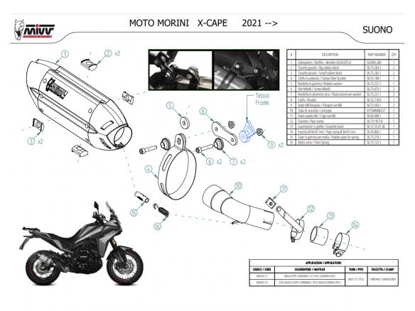 TERMINAL DE SONIDO MIVV ACERO INOXIDABLE NEGRO MOTO MORINI X-CAPE 2021-2023