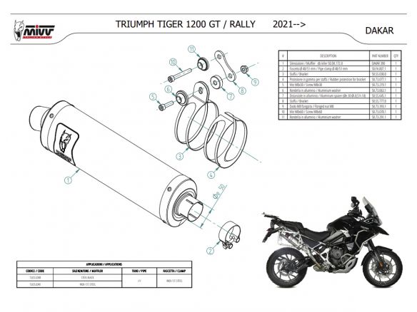 TERMINALE DAKAR MIVV ACCIAIO INOX NERO TRIUMPH TIGER 1200 GT / RALLY 2021-2023