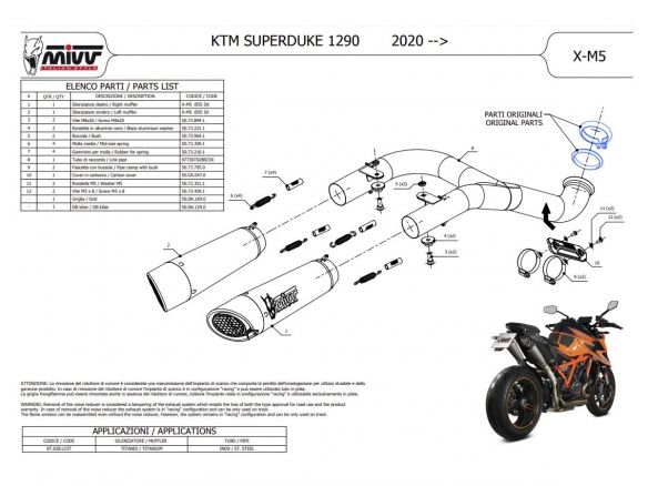 MIVV X-M5 DOUBLE TERMINALS TITANIUM CARBON KTM 1290 SUPER DUKE R 2020-2023
