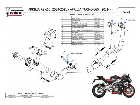 SCARICO COMPLETO X-M1 MIVV ACCIAIO INOX APRILIA RS 660 2020-2023