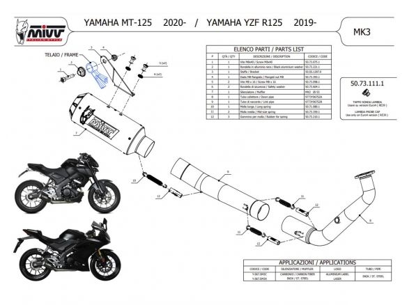 ECHAPPEMENT COMPLET MIVV STANDARD MK3 CARBONE YAMAHA MT-125 2020-2023