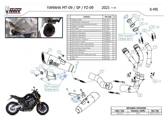 MIVV X-M5 BLACK STAINLESS STEEL SLIP-ON FULL SYSTEM YAMAHA MT-09 /SP /FZ-09 2021-2023