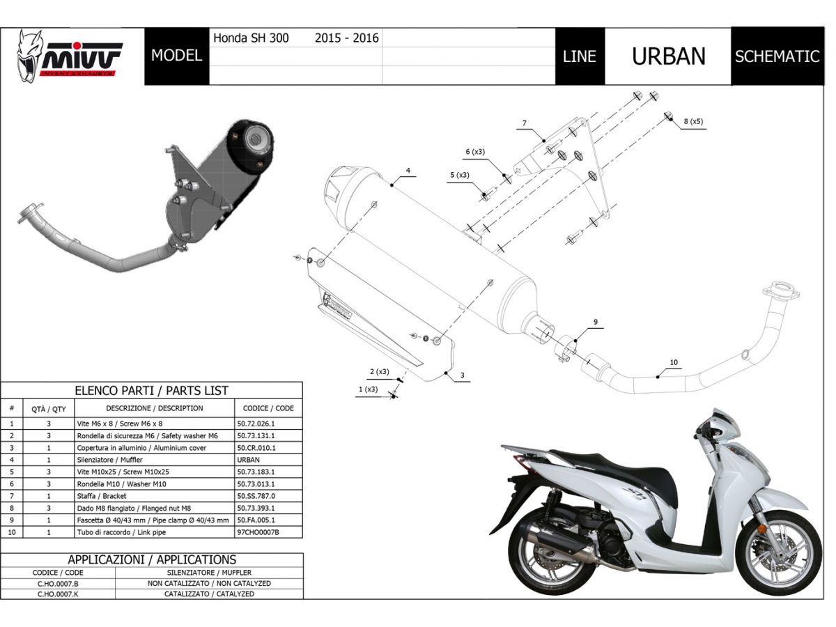 Scarico Completo MIVV Urban Acciaio inox per Honda Sh 300 2012 12