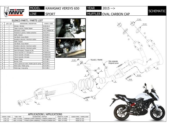 COMPLETE EXHAUST 2X1 MIVV OVAL CARBON-CARBON KAWASAKI VERSYS 650 2015-2020