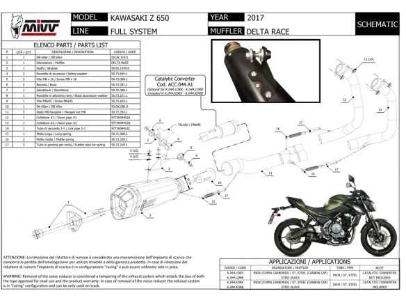 COMPLETE EXHAUST 2x1 MIVV DELTA RACE STEEL BLACK KAWASAKI Z650 2017-2023