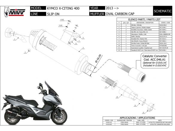 SILENCER MIVV OVAL STAINLESS STEEL BLACK CARBON KYMCO XCITING 400 2013-2020