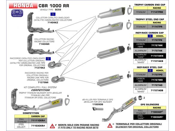 TERMINALE INDY RACE ARROW ALLUMINIO CARBONIO HONDA CBR 1000 RR 2008-2011
