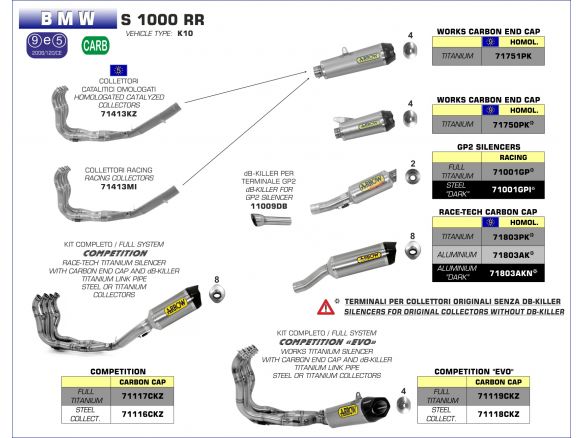 SILENCER WORKS ARROW TITANIUM FOR ORIGINAL MANIFOLDS BMW S 1000 RR 2009-2011