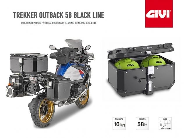 OBKN58B GIVI MOTORCYCLE TOP CASE TREKKER OUTBACK 58LT BLACK ALUMINUM MONOKEY
