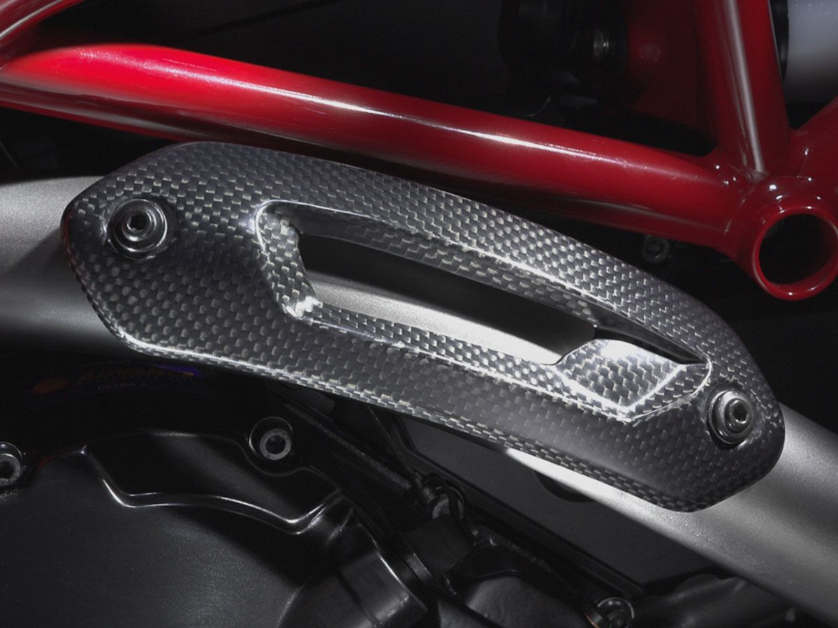 Motorcycle exhaust system heat shields.